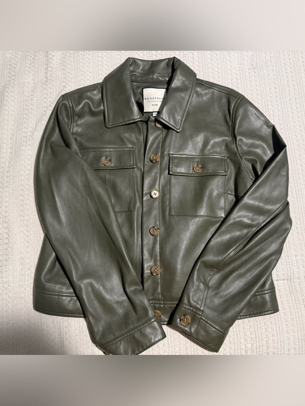 Bagatelle Collection- Green Faux Leather Button-Front Jacket